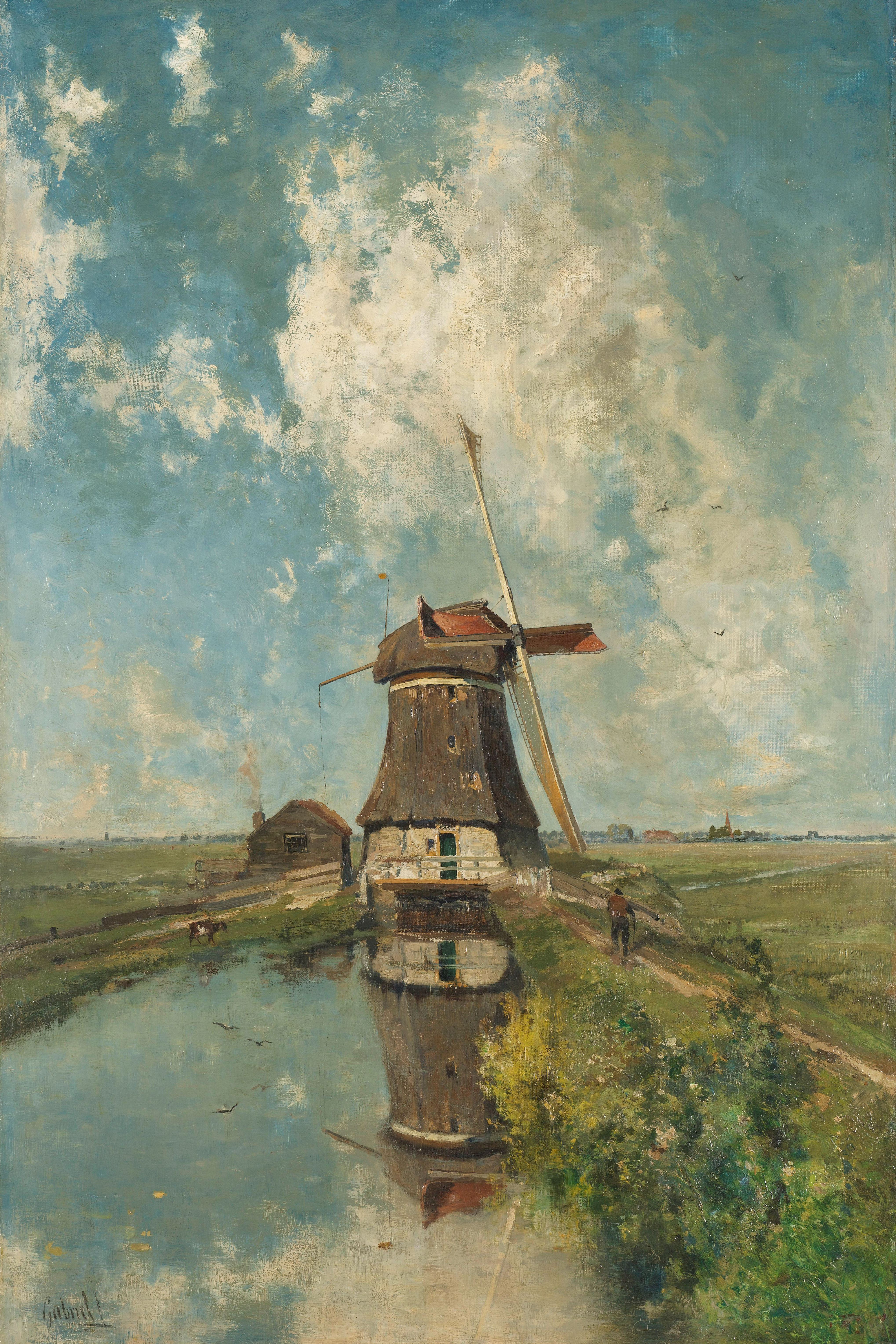 Een molen aan de poldervaart (Paul Joseph Constantin Gabriel)